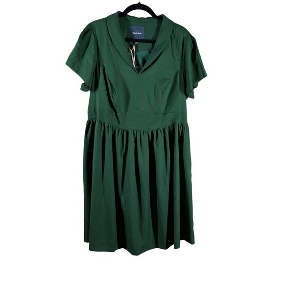 Modcloth Solid Green Retro Midi Dress with Pockets Women's Plus Size 1X NEW - Picture 1 of 8